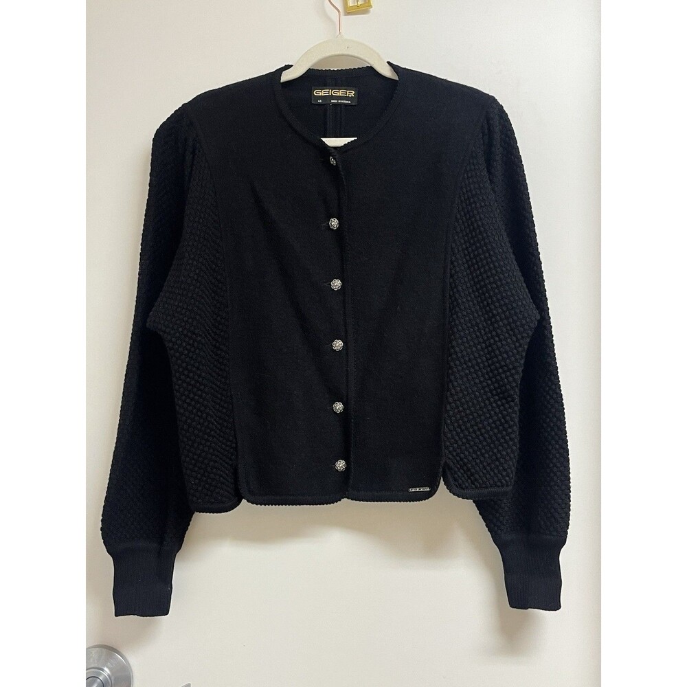 Vinatge Geiger Austria 100% Pure Wool Sweater Cardigan Womens 40 L Cable Knit